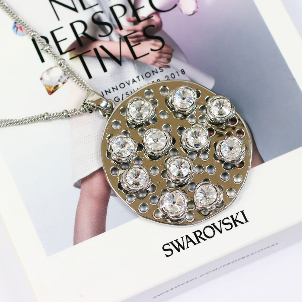 BNP Jewelry Big Flower Crystal Long Chain Necklace Luxury Pendant High end Design Made in Korea