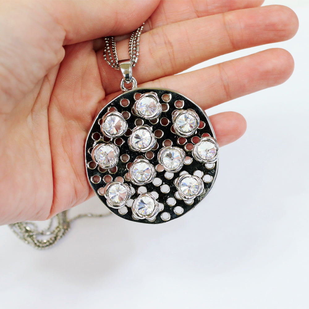 BNP Jewelry Big Flower Crystal Long Chain Necklace Luxury Pendant High end Design Made in Korea